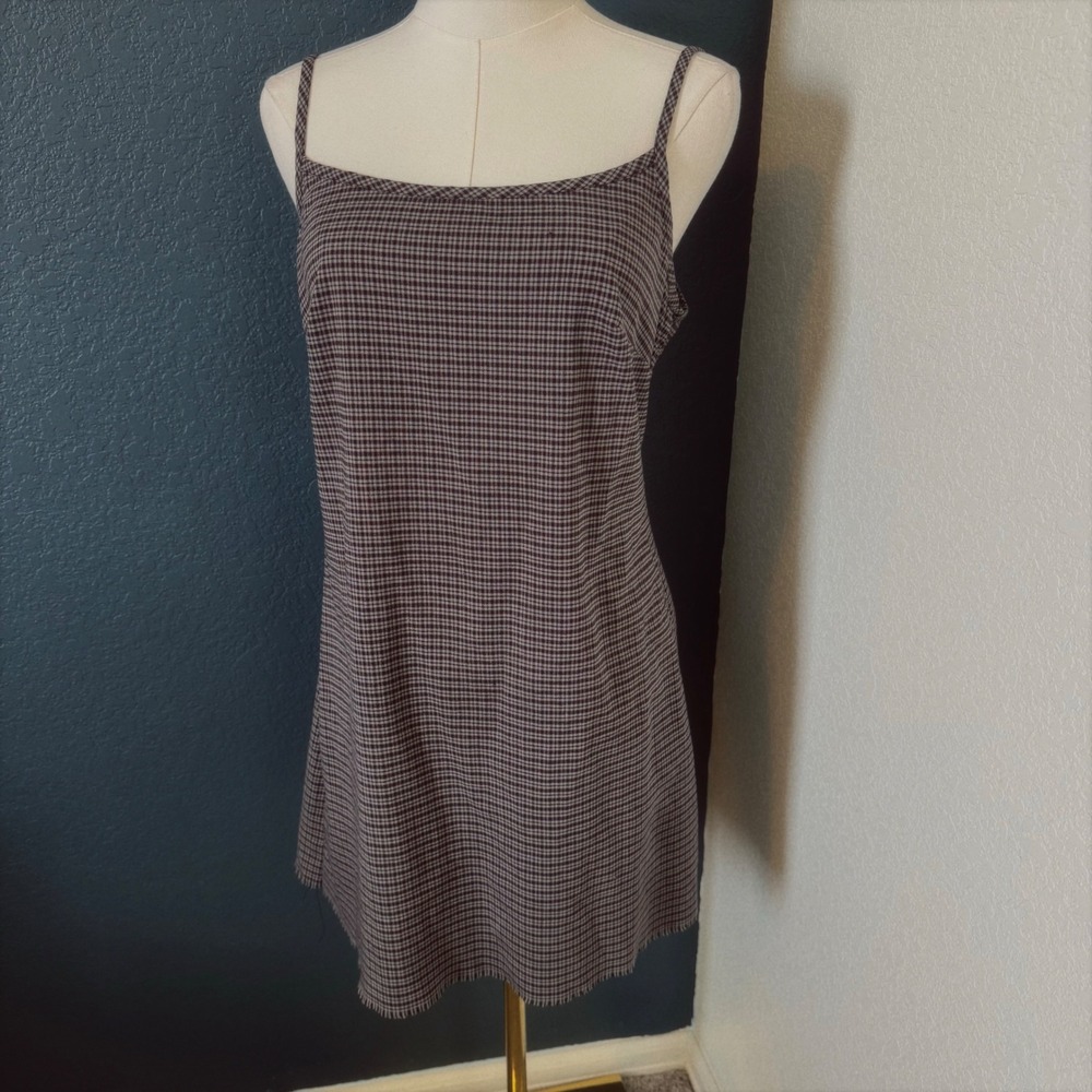 Vintage 90s Grunge Plaid Mini Dress Mirrors Grey Black